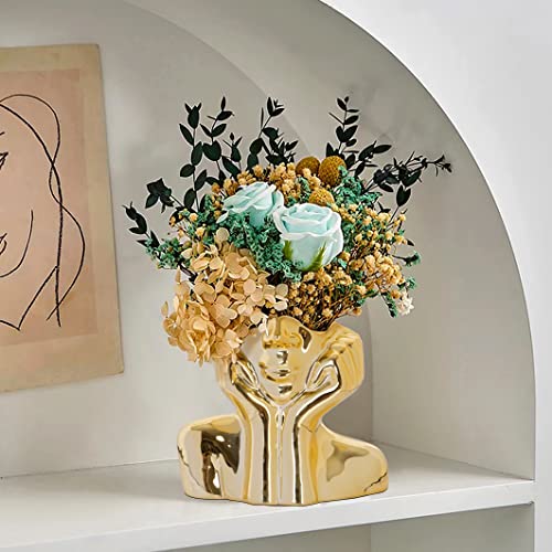 Flower Vase for Decor Gold Ceramic Face Vase for Flowers Head Vase Female Form Head Bust Vases Modern Minimalism Vase for Home Decor Living Room Office Table Desk Decoration W 6 x H 5
