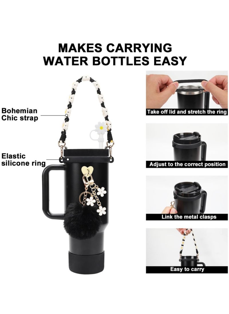 Generic - Stanley Cup Accessories Set, Water Bottle Handle Strap, Silicone Cover for Stanley Cup, Stanley Charms for 40oz Stanley Cup - Black - Image 1