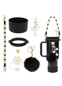 Stanley Cup Accessories Set, Water Bottle Handle Strap, Silicone Cover for Stanley Cup, Stanley Charms for 40oz Stanley Cup - Black