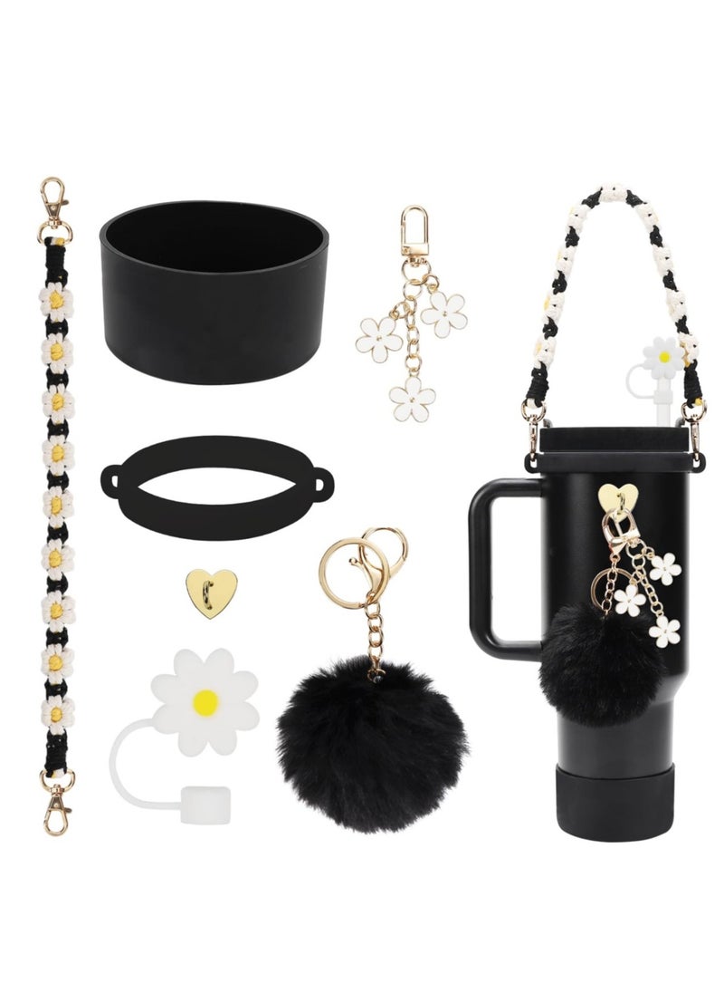 Generic - Stanley Cup Accessories Set, Water Bottle Handle Strap, Silicone Cover for Stanley Cup, Stanley Charms for 40oz Stanley Cup - Black - Image 1