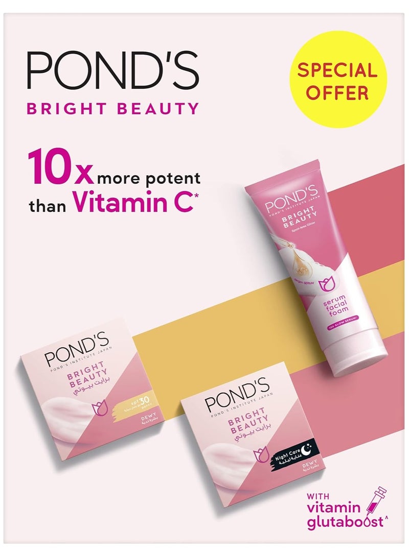Pond's Set Of Of Bright Beaut Serm Facial Foam And Super Cream SPF30 And Super Night Cream 