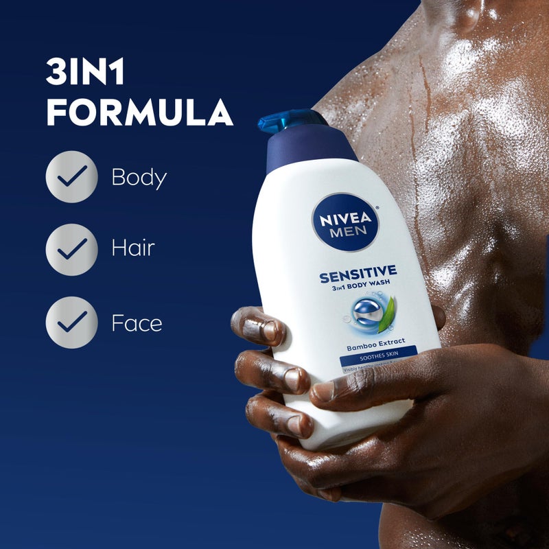 NIVEA MEN Sensitive Body Wash with Bamboo Extract, Moisturizing Body Wash for Sensitive Skin, Soap Free Shower Gel for Men with No Drying Alcohol, 30 Fl Oz Bottle - Image 3
