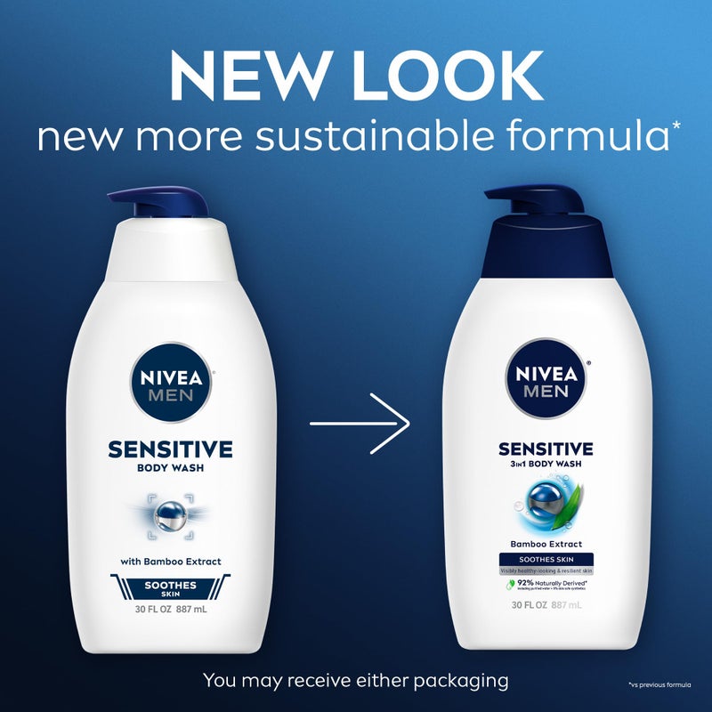 NIVEA MEN Sensitive Body Wash with Bamboo Extract, Moisturizing Body Wash for Sensitive Skin, Soap Free Shower Gel for Men with No Drying Alcohol, 30 Fl Oz Bottle - Image 2