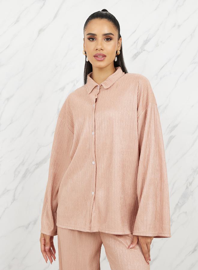 Styli Textured Knit Drop Shoulder Shirt and Wide Leg Pant Set - Image 3