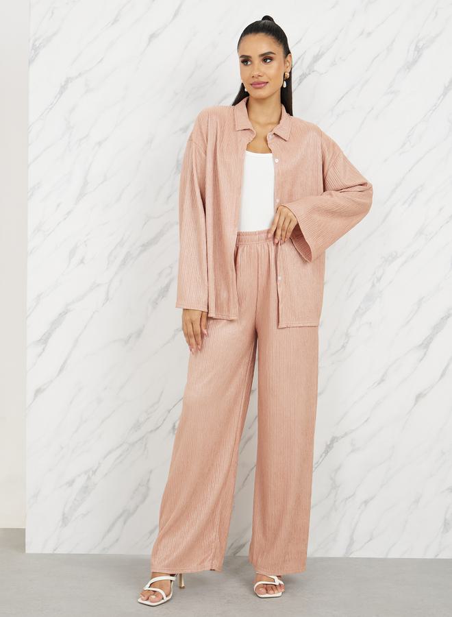 Styli Textured Knit Drop Shoulder Shirt and Wide Leg Pant Set - Image 2