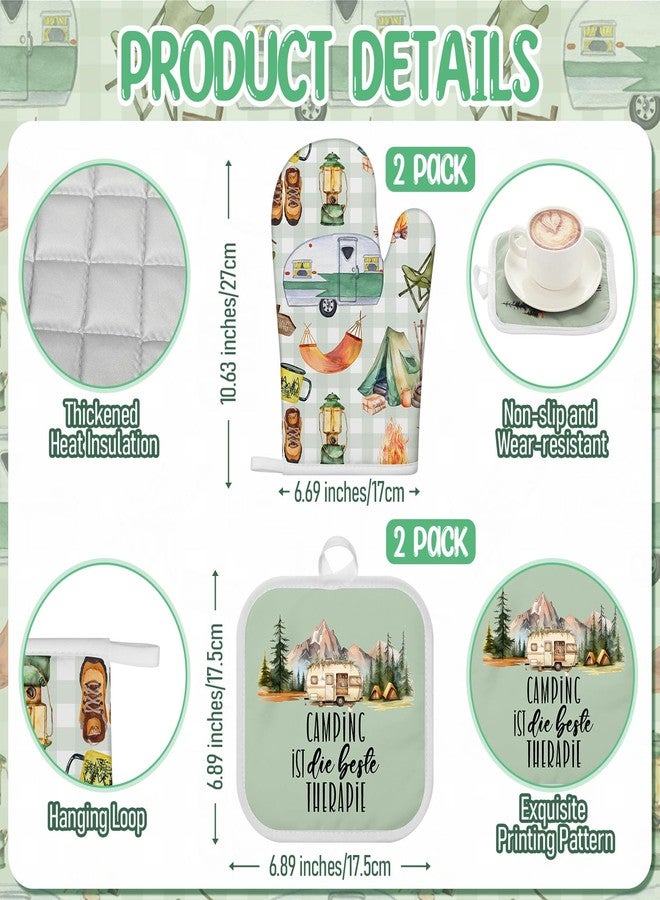 Singhoow 7 Pcs Camping Kitchen Gift for Women 1 Apron 2 Dish Tea Towels 2 Oven Mitts 2 Pot Holders Bonfire Tent Camping Accessories Camper Must Have Kitchen Decor for Rv Camper Cook Baking Fathers Day - Image 4