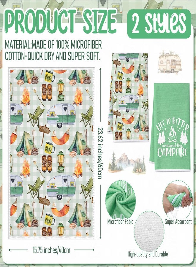 Singhoow 7 Pcs Camping Kitchen Gift for Women 1 Apron 2 Dish Tea Towels 2 Oven Mitts 2 Pot Holders Bonfire Tent Camping Accessories Camper Must Have Kitchen Decor for Rv Camper Cook Baking Fathers Day - Image 3