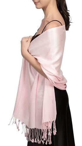 Achillea Soft Silky Pashmina Scarf for Women – Shawl Wrap for Evening Dresses, Bridesmaids, Weddings & Everyday Wear (Light Pink) - Image 1