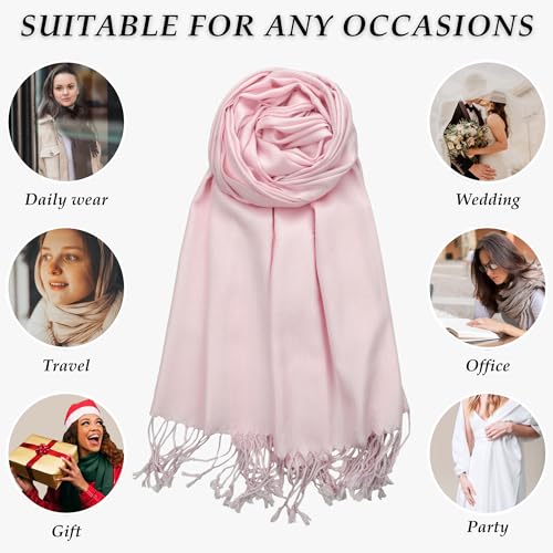 Achillea Soft Silky Pashmina Scarf for Women – Shawl Wrap for Evening Dresses, Bridesmaids, Weddings & Everyday Wear (Light Pink) - Image 5