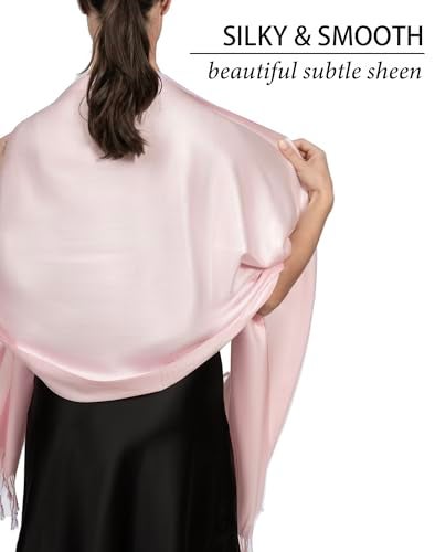 Achillea Soft Silky Pashmina Scarf for Women – Shawl Wrap for Evening Dresses, Bridesmaids, Weddings & Everyday Wear (Light Pink) - Image 4