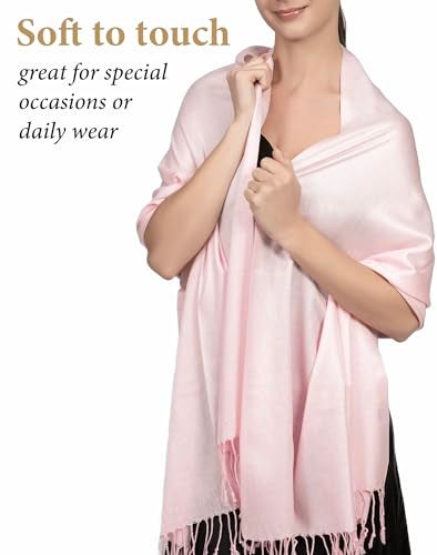 Achillea Soft Silky Pashmina Scarf for Women – Shawl Wrap for Evening Dresses, Bridesmaids, Weddings & Everyday Wear (Light Pink) - Image 2