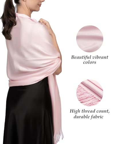 Achillea Soft Silky Pashmina Scarf for Women – Shawl Wrap for Evening Dresses, Bridesmaids, Weddings & Everyday Wear (Light Pink) - Image 3