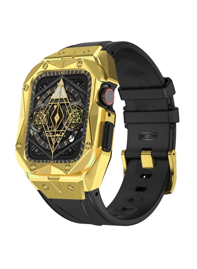 BURAQ Protective Cover Surface Nail Stainless Steel Case TPU Watch Band For Apple Watch SE 2&6&SE&5&4 44mm(Electroplating Gold)