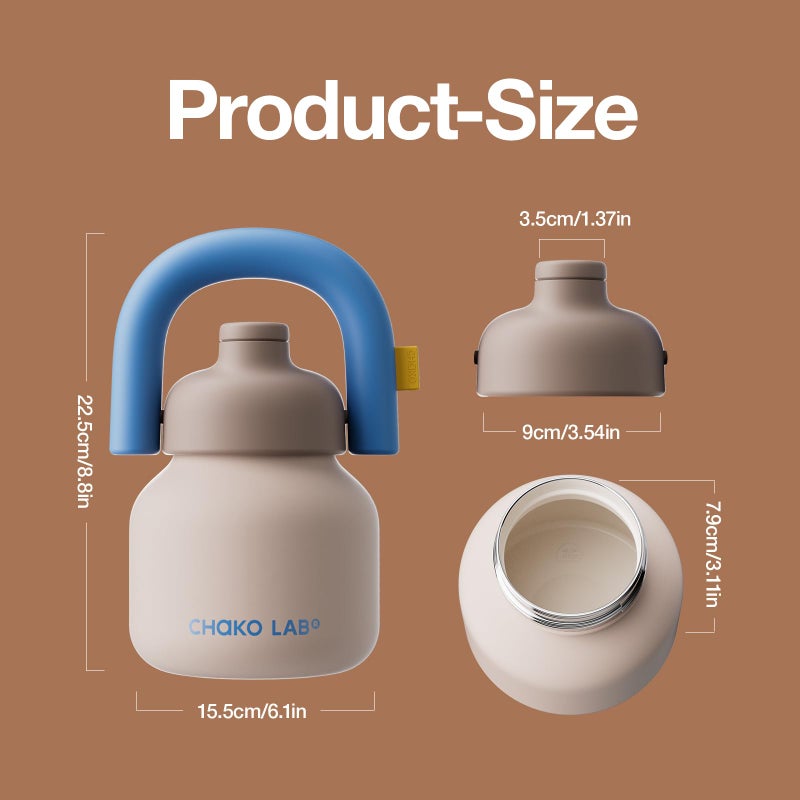 CHAKO LAB Water Bottle with Straw and Carry Handle | Wide Mouth vacuum Ceramic Liner | Reusable, leak-proof and BPA-free | 33oz(Coco) - Image 5
