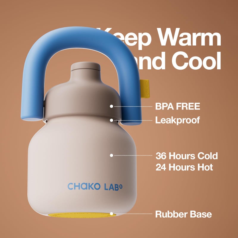 CHAKO LAB Water Bottle with Straw and Carry Handle | Wide Mouth vacuum Ceramic Liner | Reusable, leak-proof and BPA-free | 33oz(Coco) - Image 3