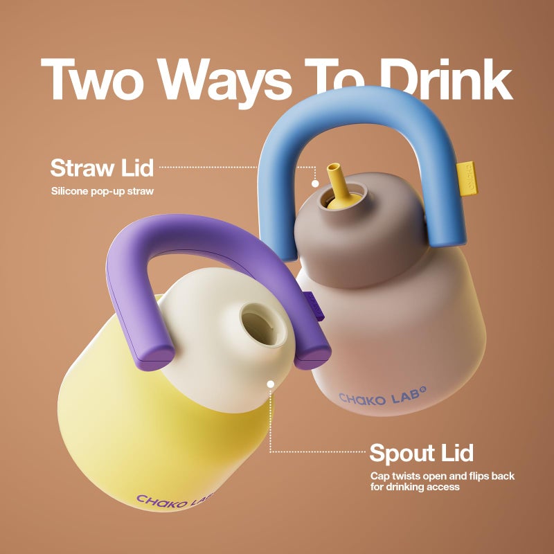 CHAKO LAB Water Bottle with Straw and Carry Handle | Wide Mouth vacuum Ceramic Liner | Reusable, leak-proof and BPA-free | 33oz(Coco) - Image 2