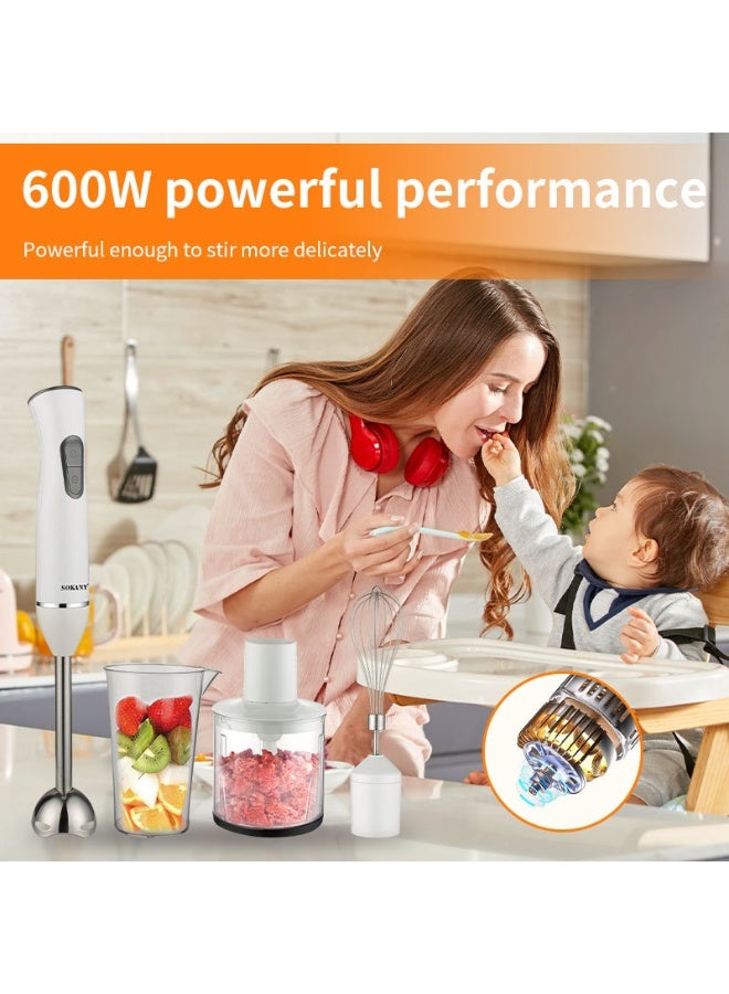 SOKANY Hand Blender SK-02004 600W Electric Stick Blender with Stainless Steel Blades, Chopper Bowl, Whisk Attachment, Copper Motor, Ergonomic Handle, Multi-Speed Food Processor for Smoothies, Soups, Baby Food, Sauces and Kitchen Mixing - Image 5