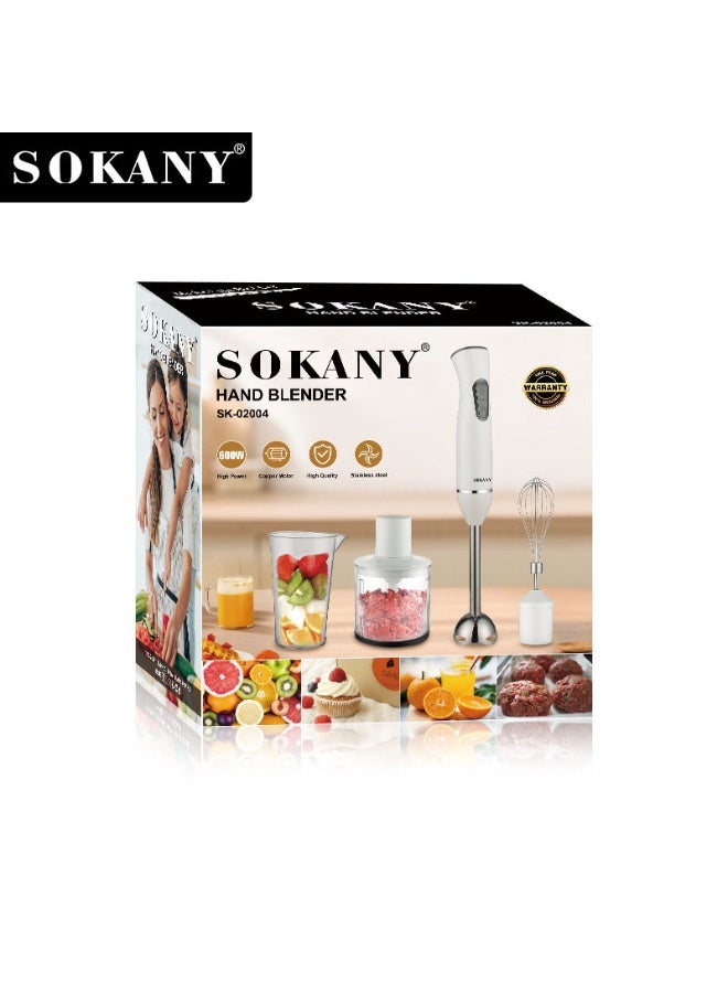 SOKANY Hand Blender SK-02004 600W Electric Stick Blender with Stainless Steel Blades, Chopper Bowl, Whisk Attachment, Copper Motor, Ergonomic Handle, Multi-Speed Food Processor for Smoothies, Soups, Baby Food, Sauces and Kitchen Mixing - Image 1
