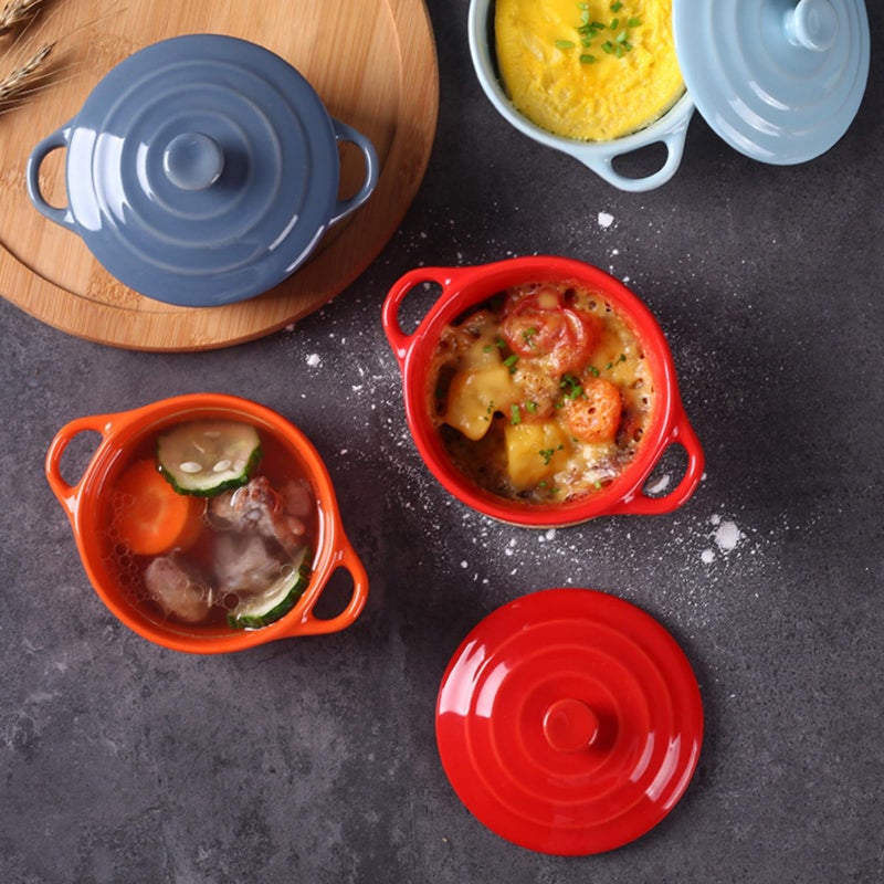 RHBLME 6 Pack French Onion Soup Bowls, 7 Oz Ramekins Oven Safe Mini Cocotte, Red Ramekins with Lids Oven Safe Soup Bowls for Creme Brulee, Pot Pie, Lava Cakes, Pumpkin Soup - Image 4