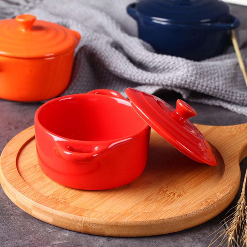 RHBLME 6 Pack French Onion Soup Bowls, 7 Oz Ramekins Oven Safe Mini Cocotte, Red Ramekins with Lids Oven Safe Soup Bowls for Creme Brulee, Pot Pie, Lava Cakes, Pumpkin Soup - Image 5