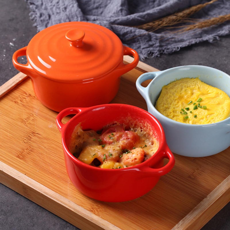 RHBLME 6 Pack French Onion Soup Bowls, 7 Oz Ramekins Oven Safe Mini Cocotte, Red Ramekins with Lids Oven Safe Soup Bowls for Creme Brulee, Pot Pie, Lava Cakes, Pumpkin Soup - Image 3