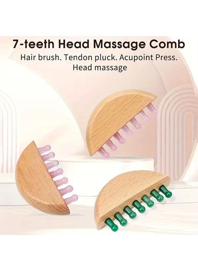Black Onyx 3.9 Inch Natural Stone Crystal Comb 7 Tooth Head Massage Comb For Tension Relief - Image 2