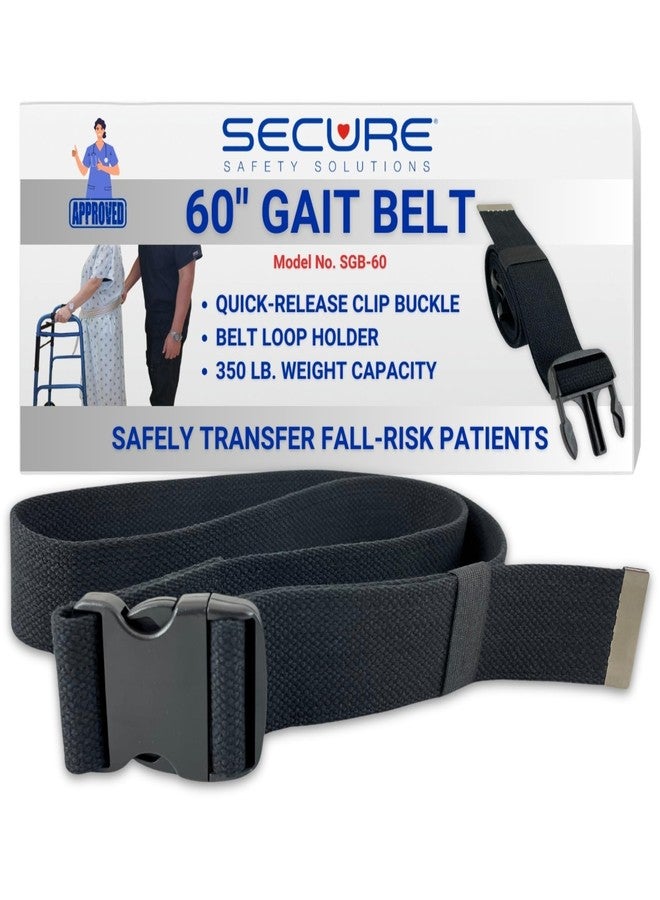 Secure Safety Solutions 60 Inch Gait Belt for Seniors, Black - Quick Release Clip Buckle - Transfer and Walking Medical Standing Assist Lift Aid, Elderly Patients, Physical Therapy, Nurse, Caregiver - Image 1