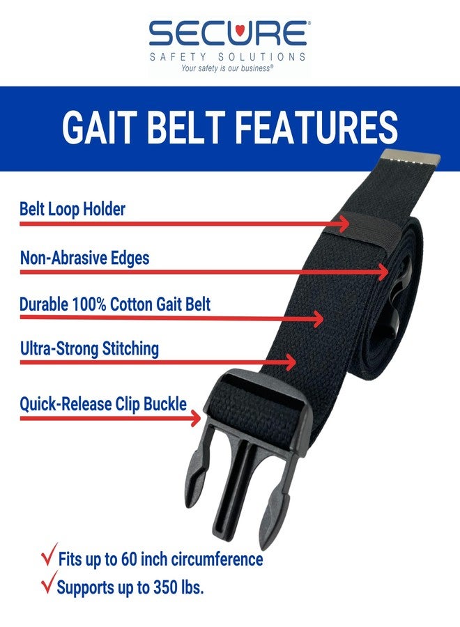 Secure Safety Solutions 60 Inch Gait Belt for Seniors, Black - Quick Release Clip Buckle - Transfer and Walking Medical Standing Assist Lift Aid, Elderly Patients, Physical Therapy, Nurse, Caregiver - Image 2