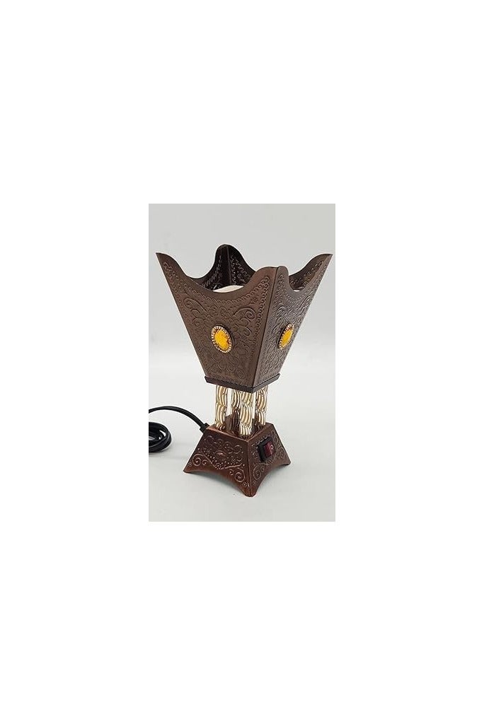 مبخرة كهربائية تراثية، تصميم مزخرف، لون بني، مع فص كريستال ذهبي، موديل WF002-2