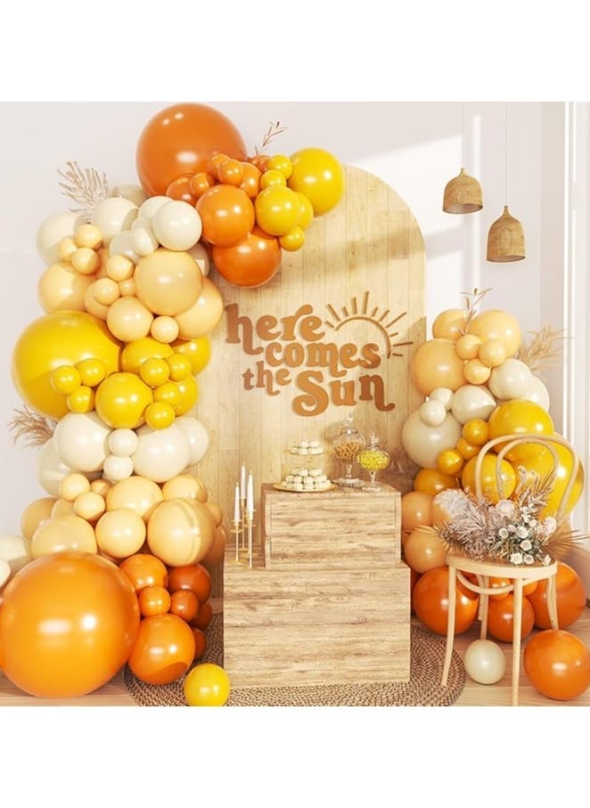 general Sunlight balloon arch suit 134Pcs retro beige orange yellow balloon Sunlight Baby came to the birthday party decorations. - Image 1