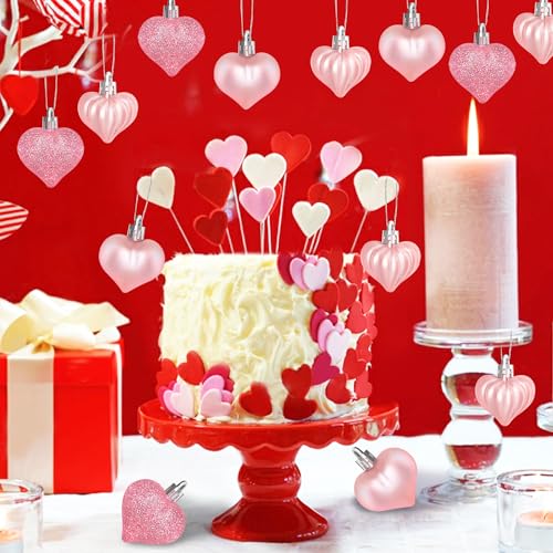 Yoblink 30PCS Heart Ornaments,Valentine's Day Pink Heart Ornaments for Valentines Day,Christmas Tree,Valentines Day Decorations - Image 4