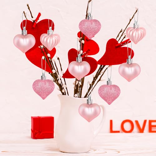 Yoblink 30PCS Heart Ornaments,Valentine's Day Pink Heart Ornaments for Valentines Day,Christmas Tree,Valentines Day Decorations - Image 5