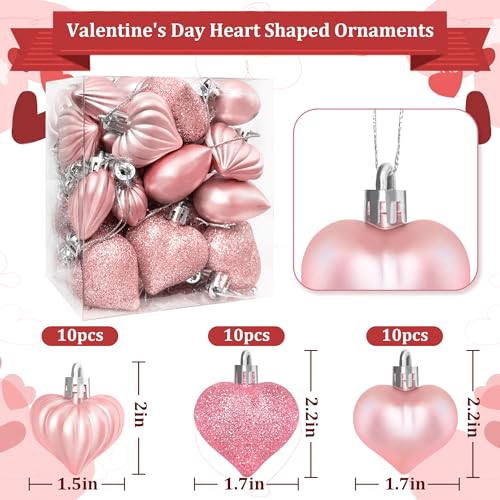 Yoblink 30PCS Heart Ornaments,Valentine's Day Pink Heart Ornaments for Valentines Day,Christmas Tree,Valentines Day Decorations - Image 2