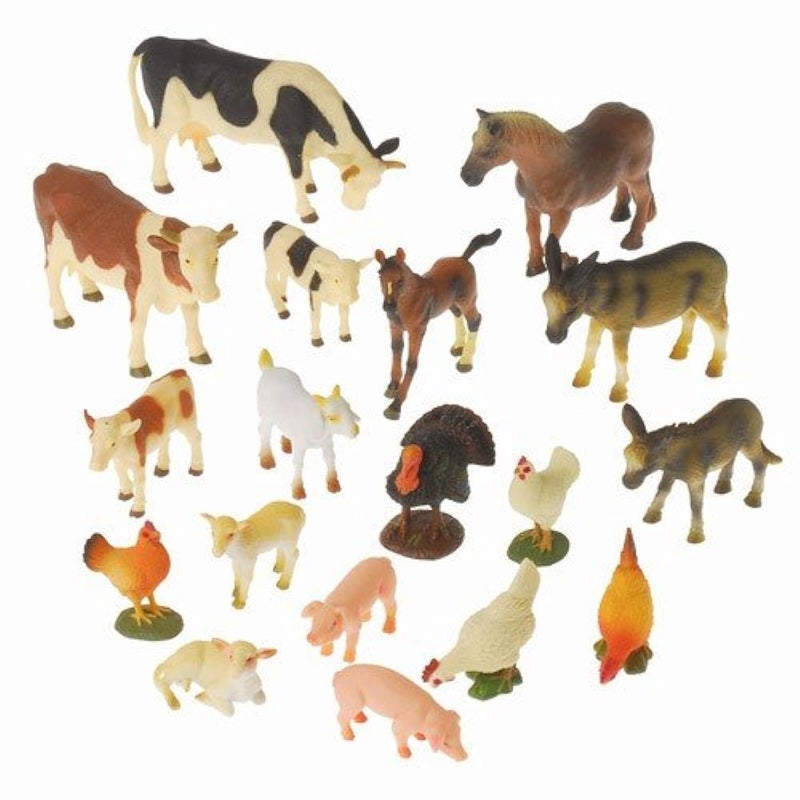 Constructive Playthings Realistic Farm Animal Toys, Age 3 and Up, Set of 18