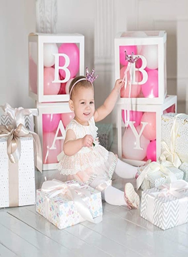 Selibration سيليبريشن | صندوق حروف شفاف من الورق المقوى مع بالونات (وردي) لحفلات استقبال المولود، وأعياد الميلاد الأولى، وحفلات تسمية المولود، وجلسات تصوير الأطفال، وديكورات أعياد الميلاد للأطفال (4 قطع في مجموعة واحدة) - Image 3