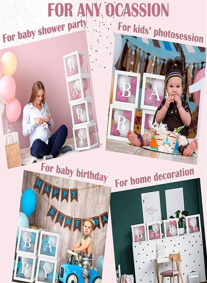 Selibration سيليبريشن | صندوق حروف شفاف من الورق المقوى مع بالونات (وردي) لحفلات استقبال المولود، وأعياد الميلاد الأولى، وحفلات تسمية المولود، وجلسات تصوير الأطفال، وديكورات أعياد الميلاد للأطفال (4 قطع في مجموعة واحدة) - Image 4