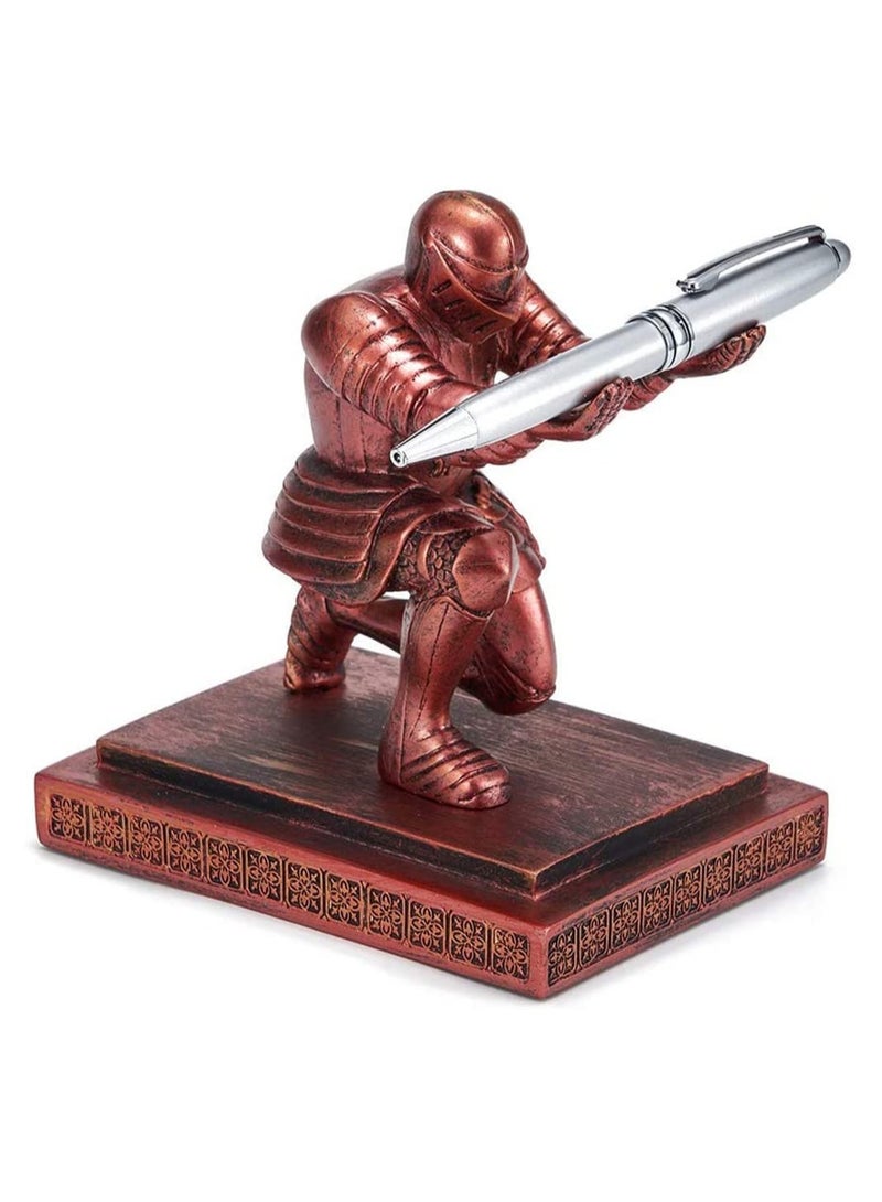 SYOSI Executive Knight Pen Holder  Personalized decoration Desk Accessory Stationery organizer, creative Pen Stand Decorative Gift for Office Red  - Image 1