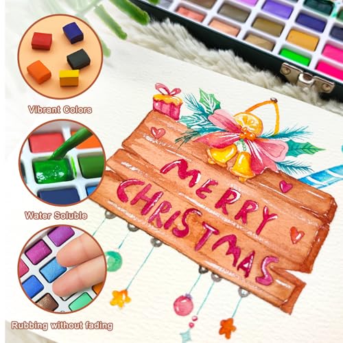 Artecho Watercolor Paint Set 128 Colors, Water Colors Paint Adult Set with Watercolor Papers and Brushes, Perfect Watercolor Kit for Beginners & Professionals - Image 5