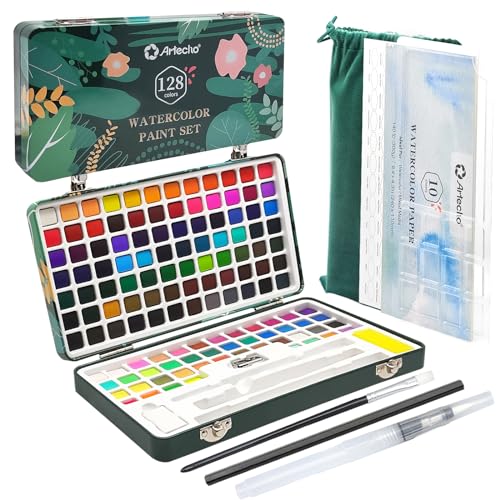 Artecho Watercolor Paint Set 128 Colors, Water Colors Paint Adult Set with Watercolor Papers and Brushes, Perfect Watercolor Kit for Beginners & Professionals - Image 1