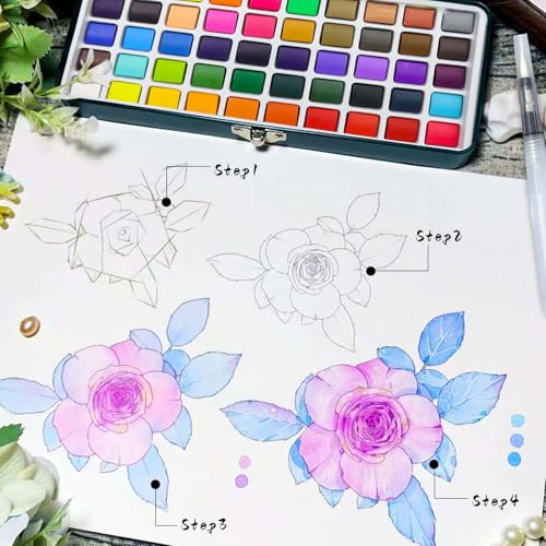 Artecho Watercolor Paint Set 128 Colors, Water Colors Paint Adult Set with Watercolor Papers and Brushes, Perfect Watercolor Kit for Beginners & Professionals - Image 4