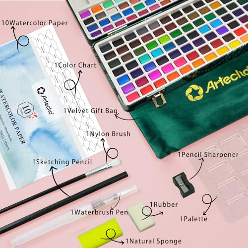 Artecho Watercolor Paint Set 128 Colors, Water Colors Paint Adult Set with Watercolor Papers and Brushes, Perfect Watercolor Kit for Beginners & Professionals - Image 3