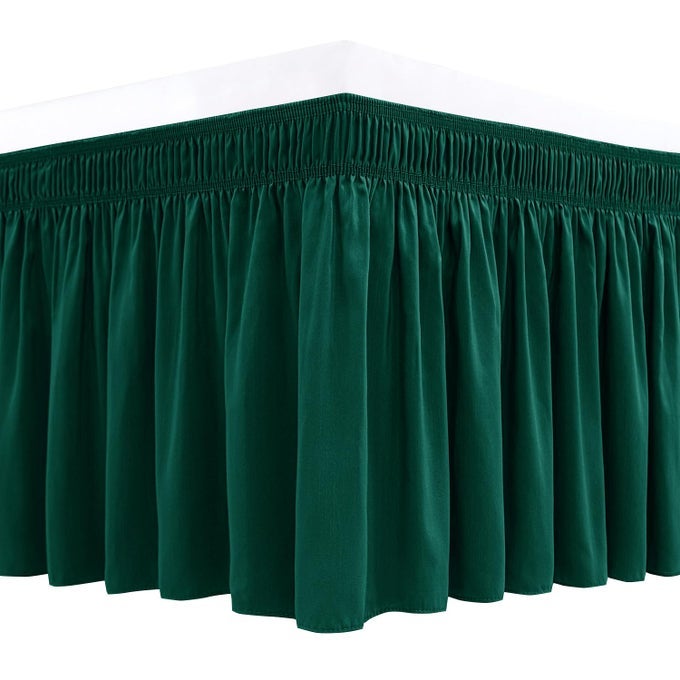 WRAP AROUND BED SKIRTS FOR QUEEN BEDS 15 DROP CHRISTMAS HUNTER GREEN ADJUSTABLE ELASTIC DUST RUFFLES EASY FIT WRINKLE FADE RESISTANT SILKY LUXURIOUS FABRIC MACHINE WASHABLE