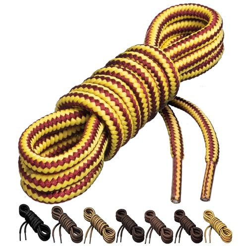 Birch 1/5" Thick Tough and Heavy Duty Round Boot Laces for Boots and Hiking Shoes. (72"(184cm)-XL, Yellow/Brown) - Image 1