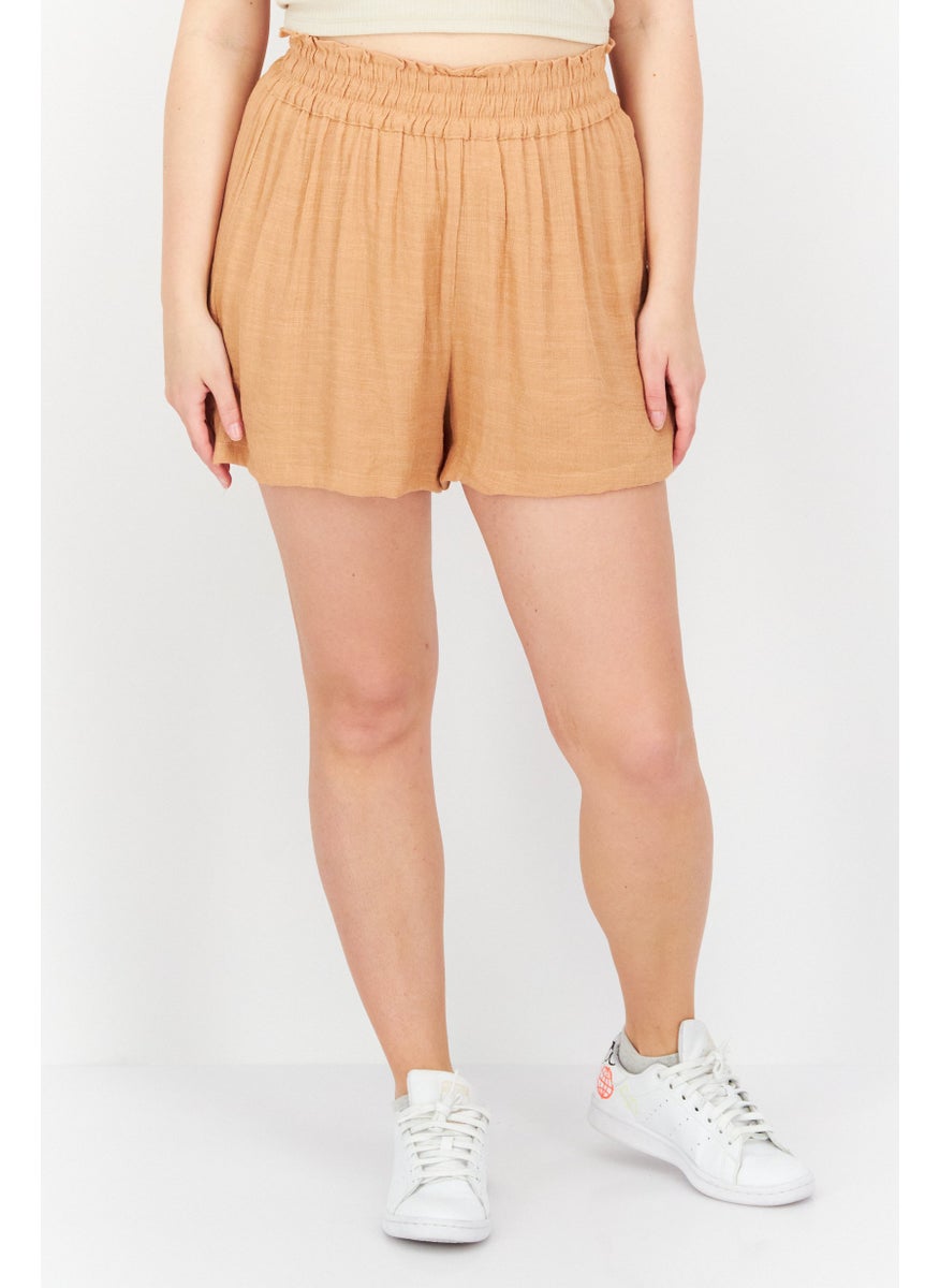 1 State Women Textured High Rise High Waist Shorts, 297 Toasted Nut  - Image 1
