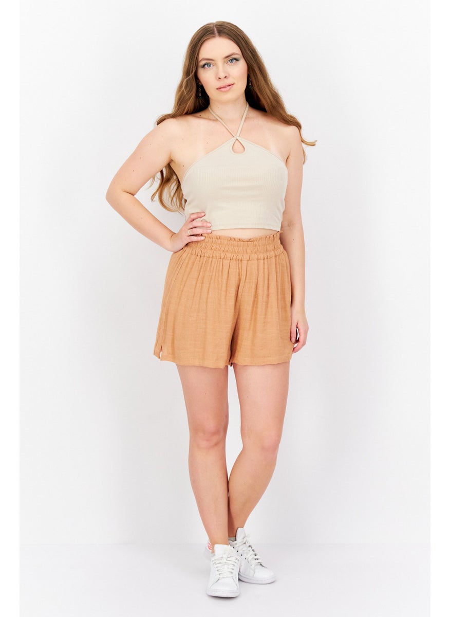 1 State Women Textured High Rise High Waist Shorts, 297 Toasted Nut  - Image 4