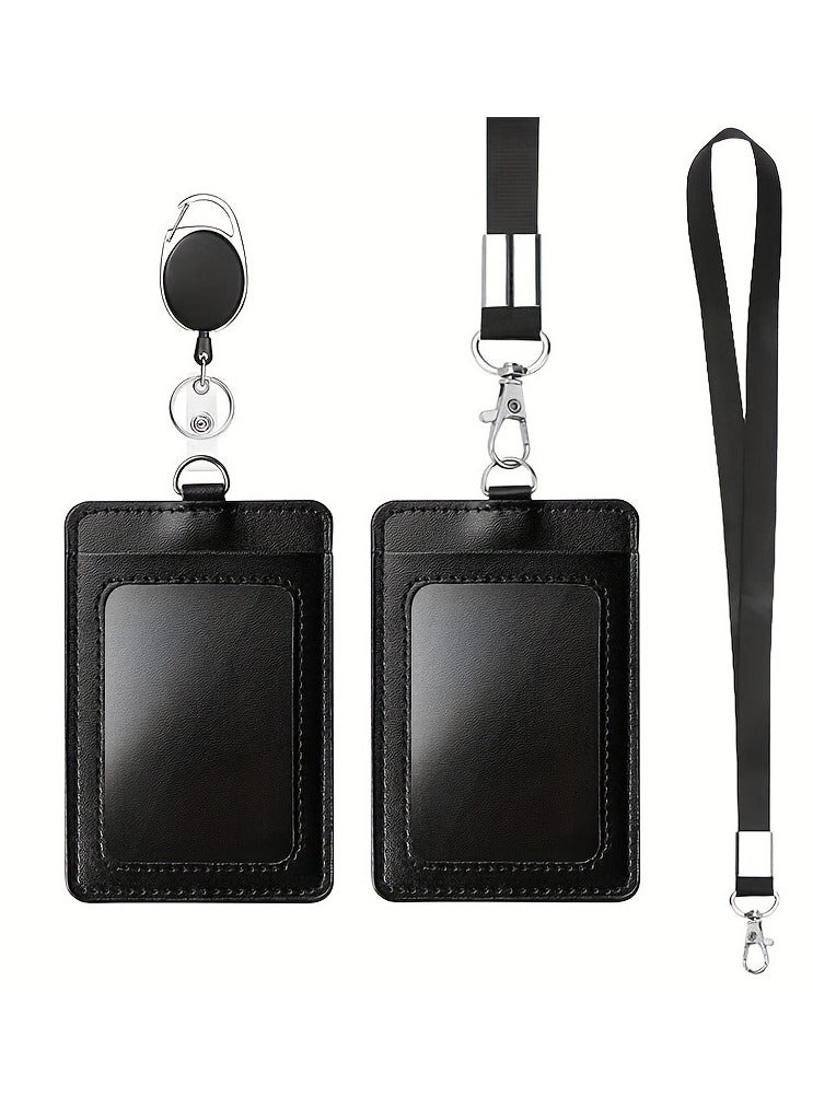 Generic 2 Piece ID Card Holder with Detachable Neck Lanyard Strap and Retractable Badge Reel Clip - Image 1