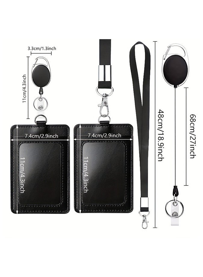 Generic 2 Piece ID Card Holder with Detachable Neck Lanyard Strap and Retractable Badge Reel Clip - Image 2