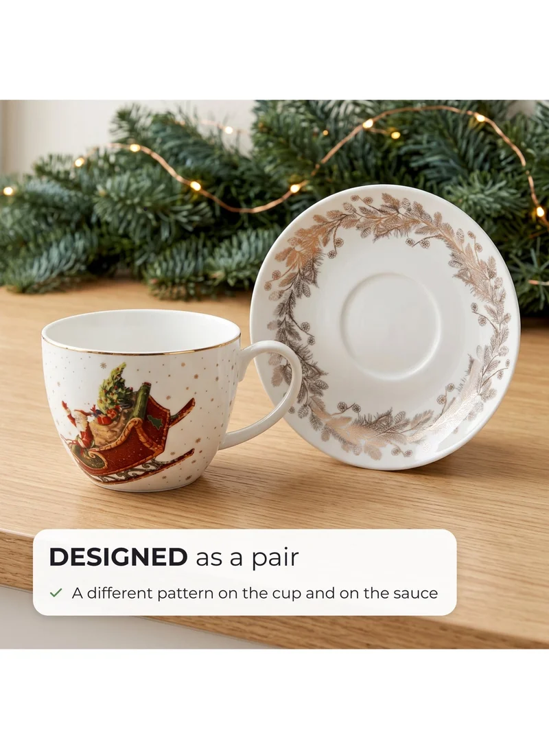 Fissman 2-Piece Cup And Saucer 400ml Christmas New Bone China,Christmas Holiday Season Collection Dinnerware