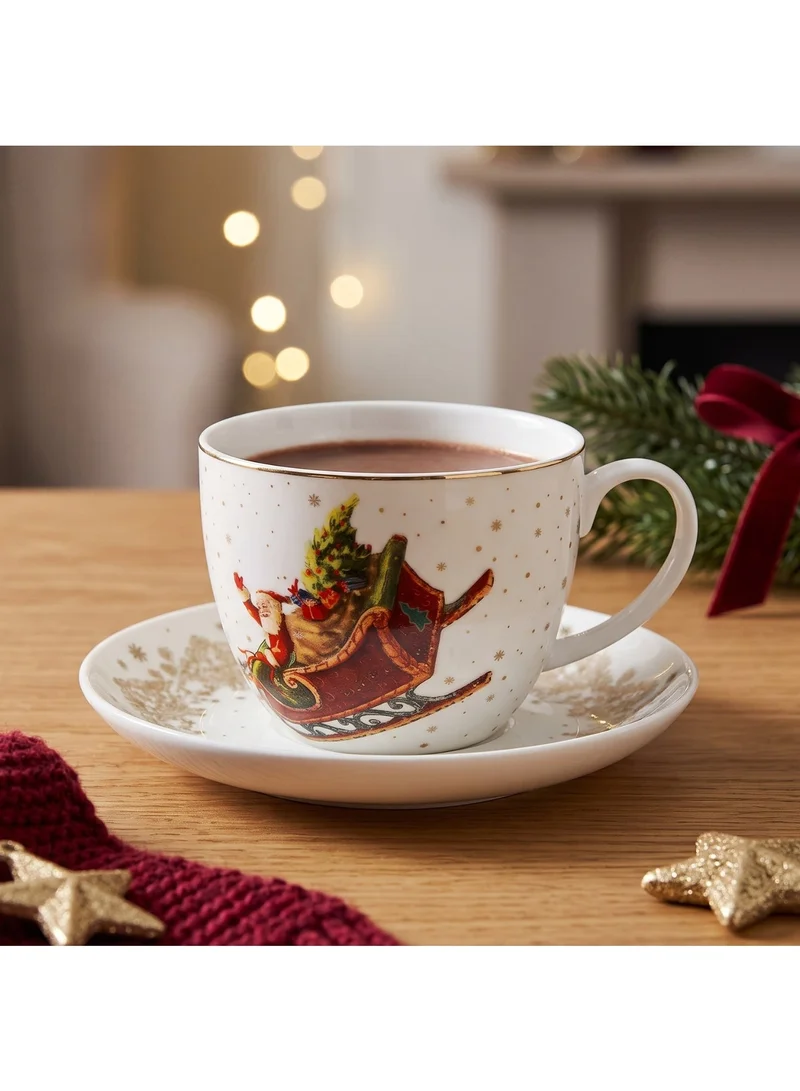 Fissman 2-Piece Cup And Saucer 400ml Christmas New Bone China,Christmas Holiday Season Collection Dinnerware
