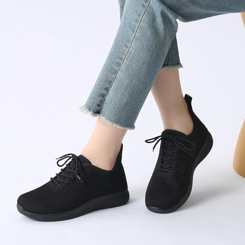 JIOJIT Sneakers for Women Walking Shoes Casual Lightweight Breathable Tennis Shoes Non Slip Work Shopping Travel (Black/Tongue 11.5) - Image 3